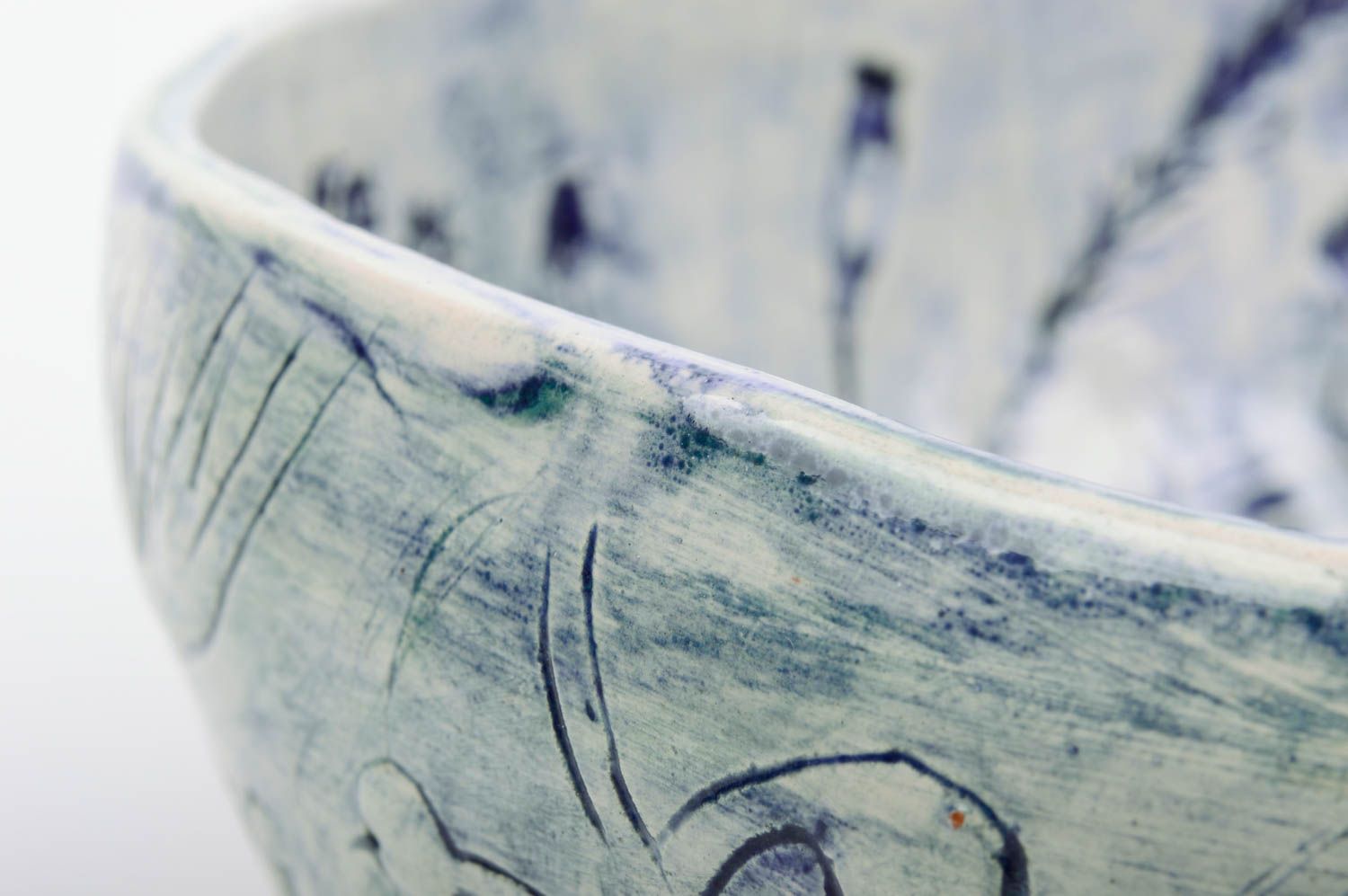 Kleine blaue handmade Schüssel aus Ton gemustert schön handgeschaffen Öko grell foto 4