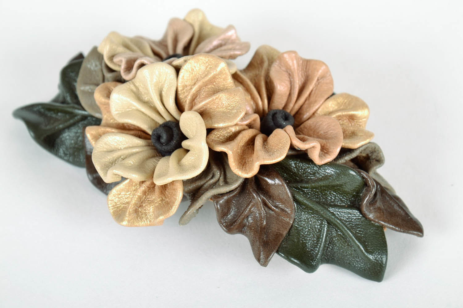 Handgemachte Haarspange aus Leder Blumen foto 3