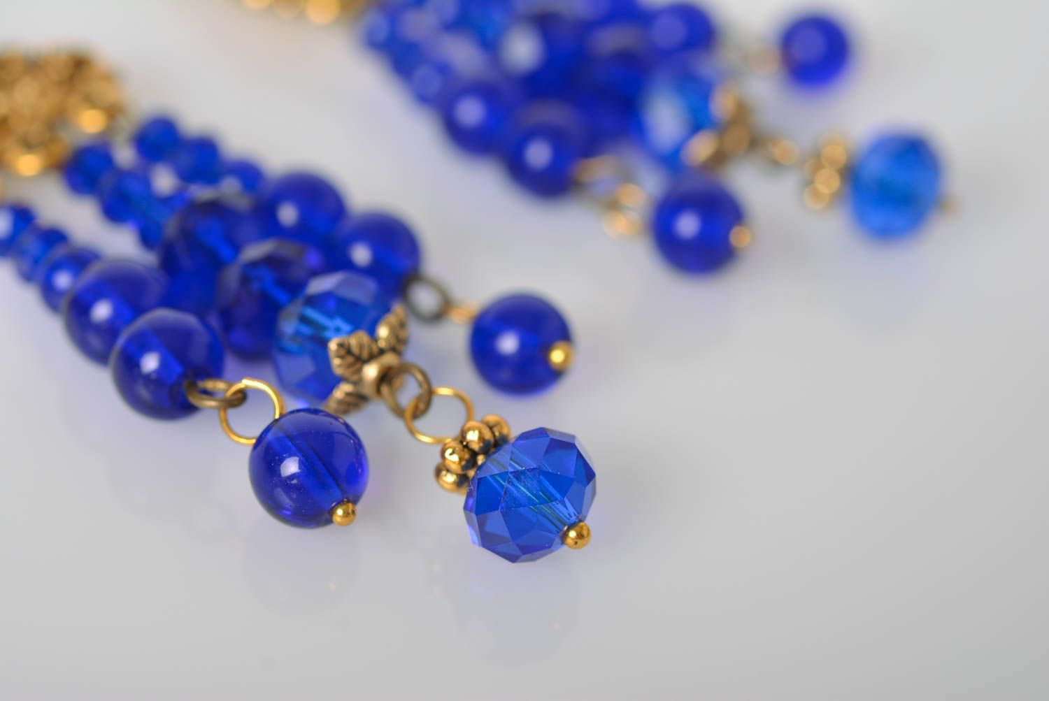 Handmade blue elegant earrings unusual Eastern earrings long earrings photo 3