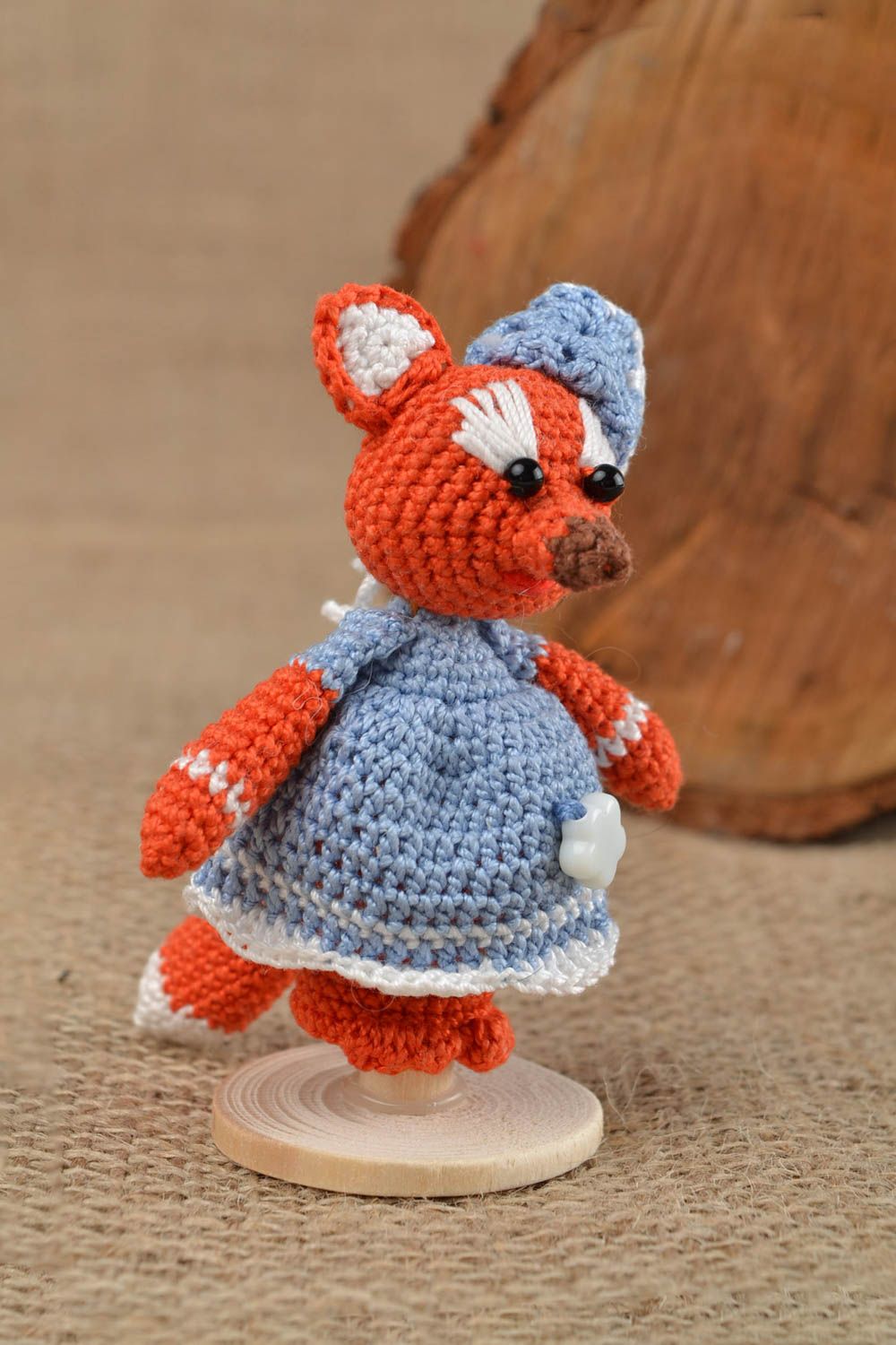 Marionnette doigt tricot Jouet fait main renard fils coton crochet Cadeau enfant photo 1
