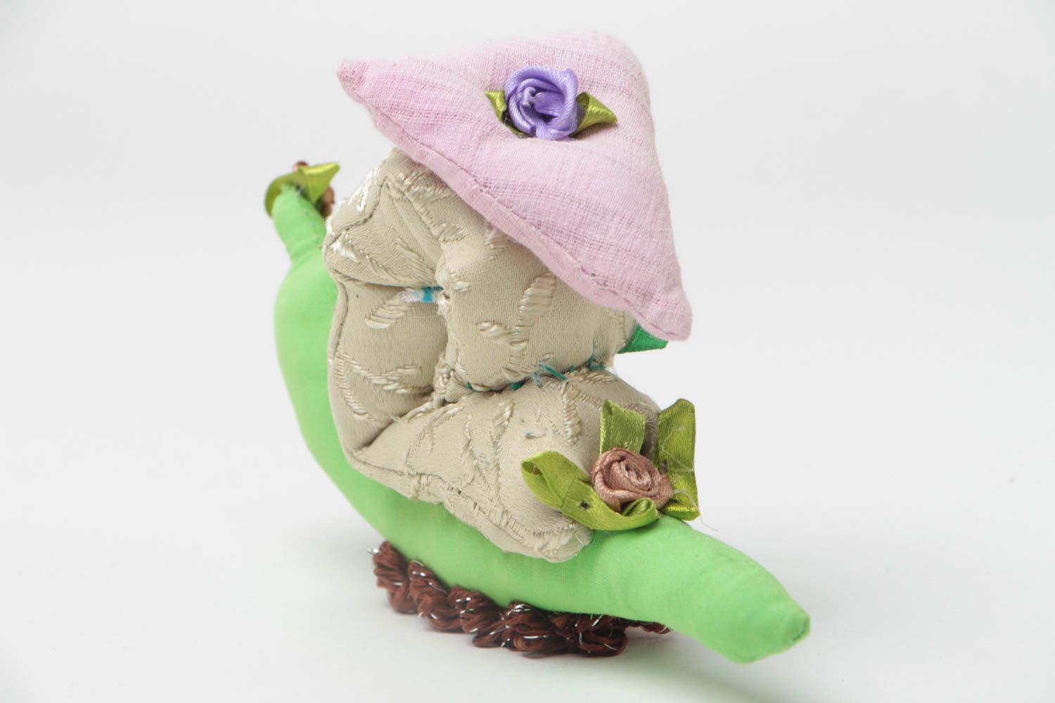 Unusual beautiful handmade soft toy green textile snail photo 4