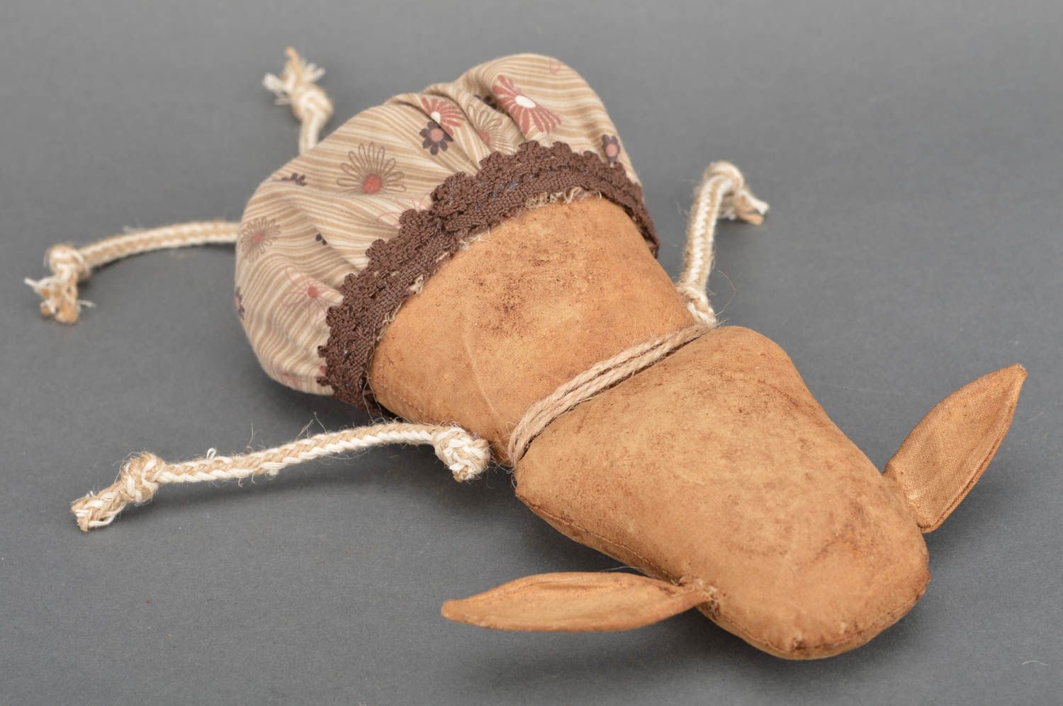 Âne en tissu fait main en coton marron décoration jouet original pour enfant photo 4