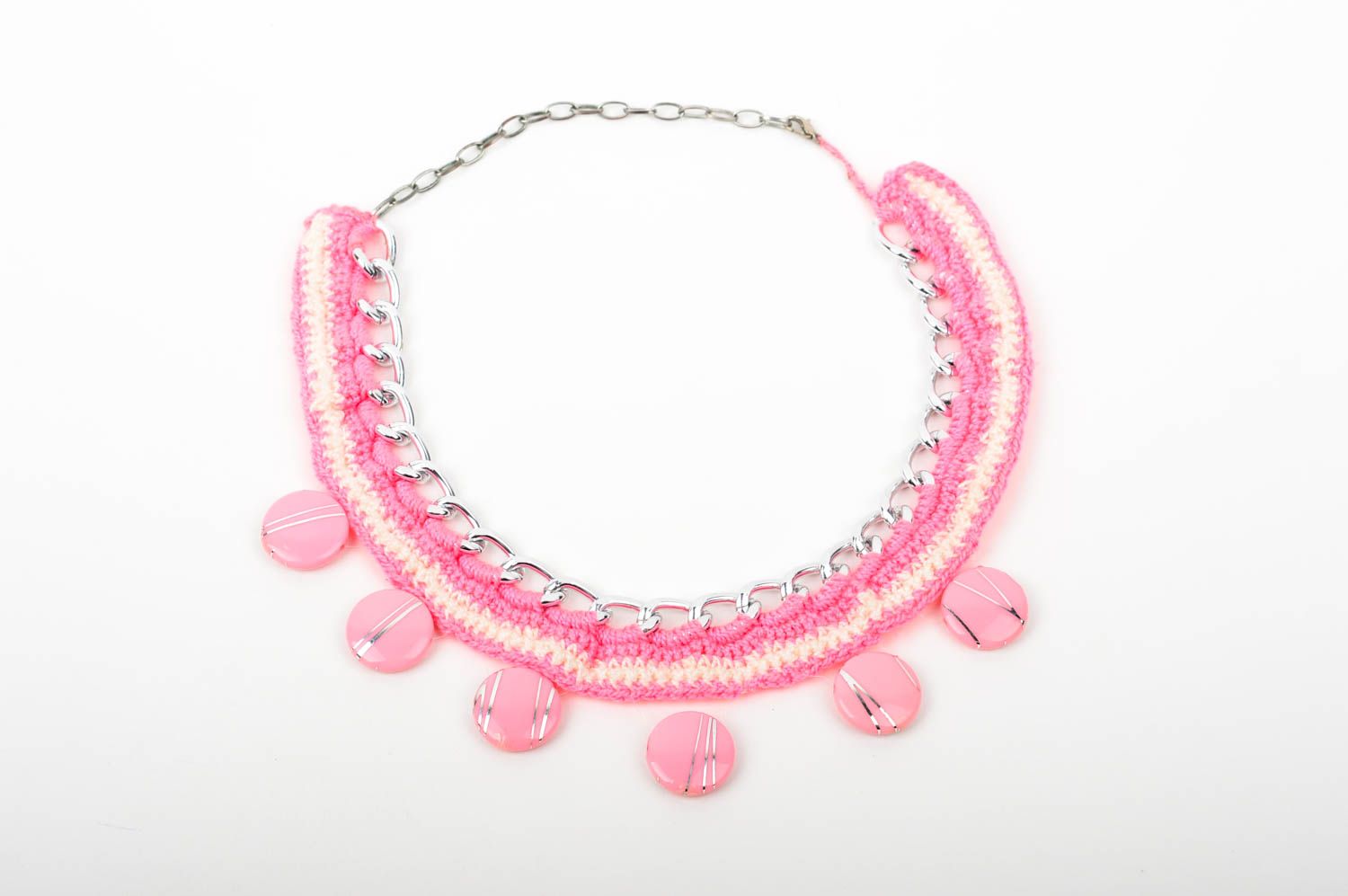 Розовое колье ручной работы колье крючком авторское ожерелье из ниток фото 1