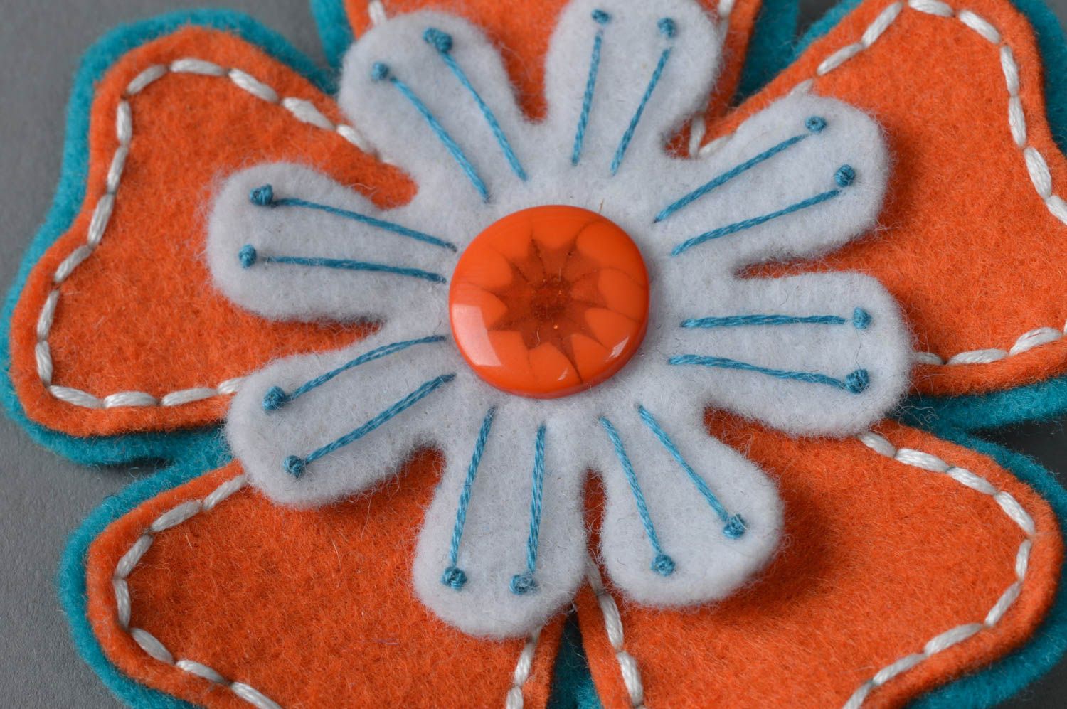 Beautiful unusual handmade designer felt flower brooch of orange color  photo 1