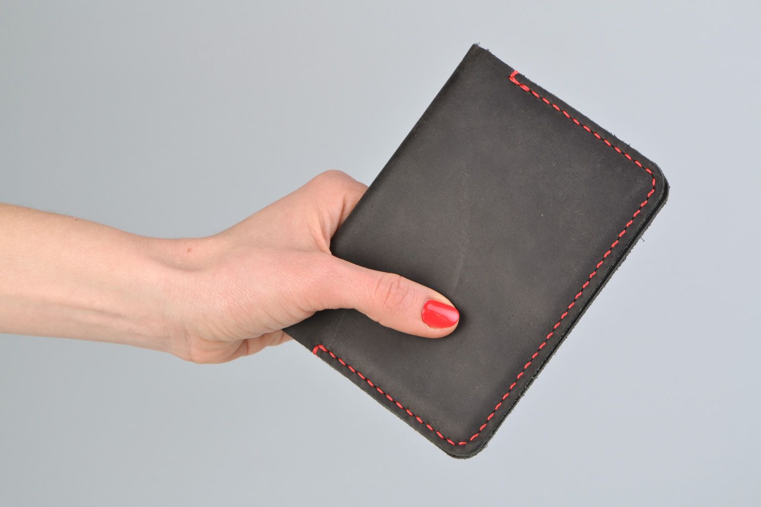 Handmade dark leather passport cover with pockets photo 2