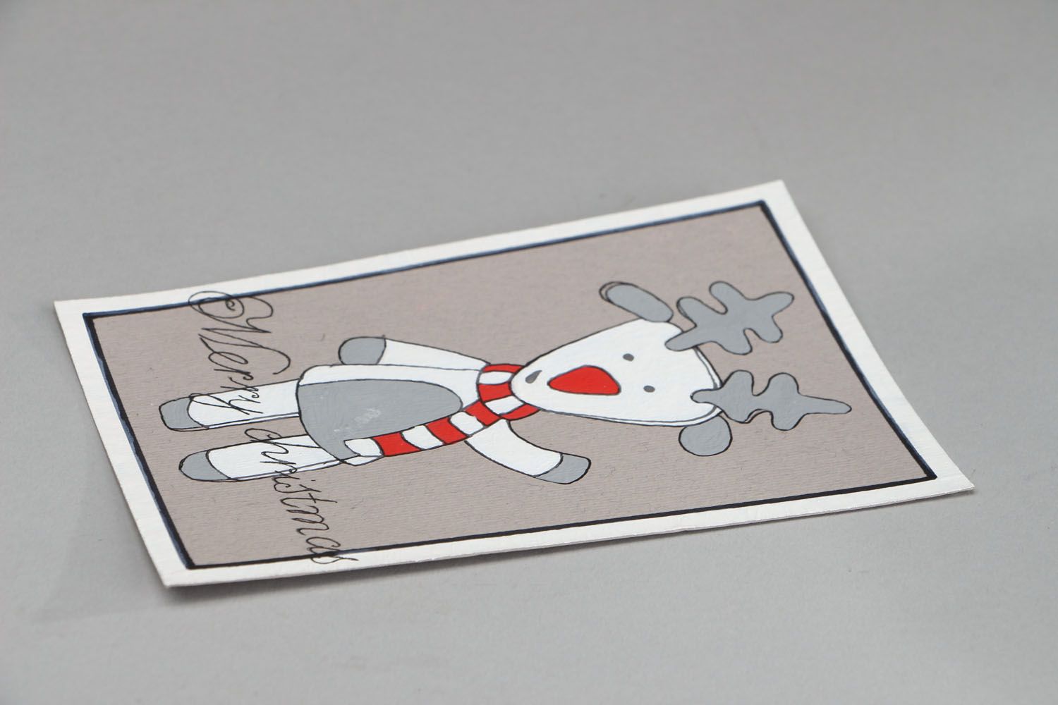 Cartão postal pintado com tintas acrílicas e caneta Merry Christmas foto 2