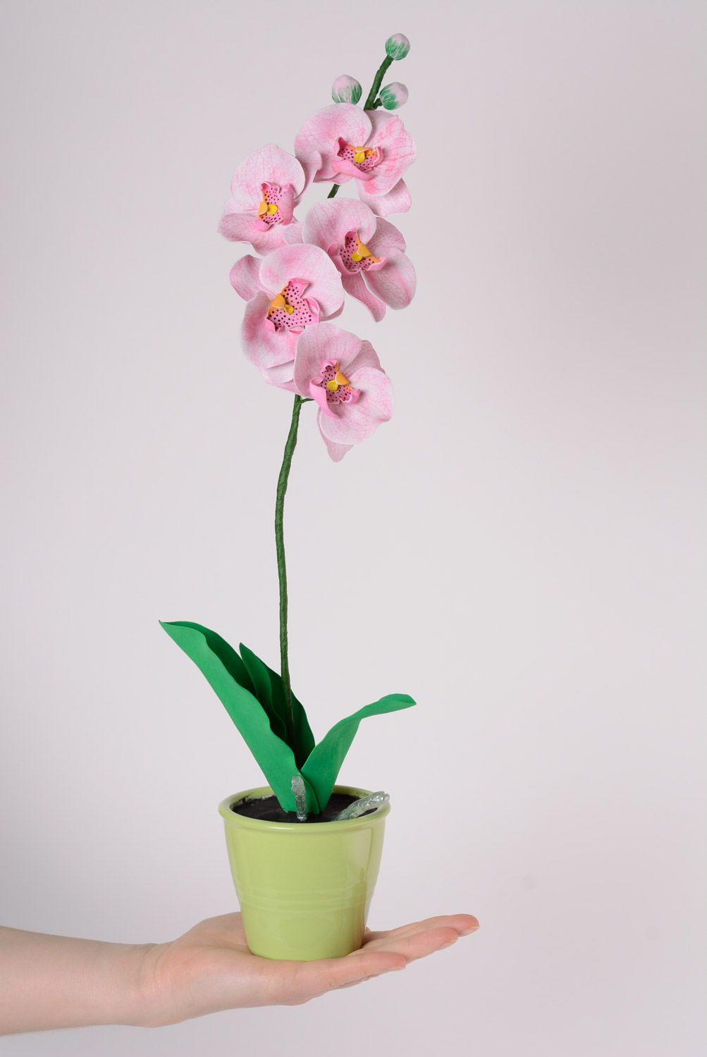 Fleur artificielle en foamiran jolie orchidée douce avec pot faite main  photo 5