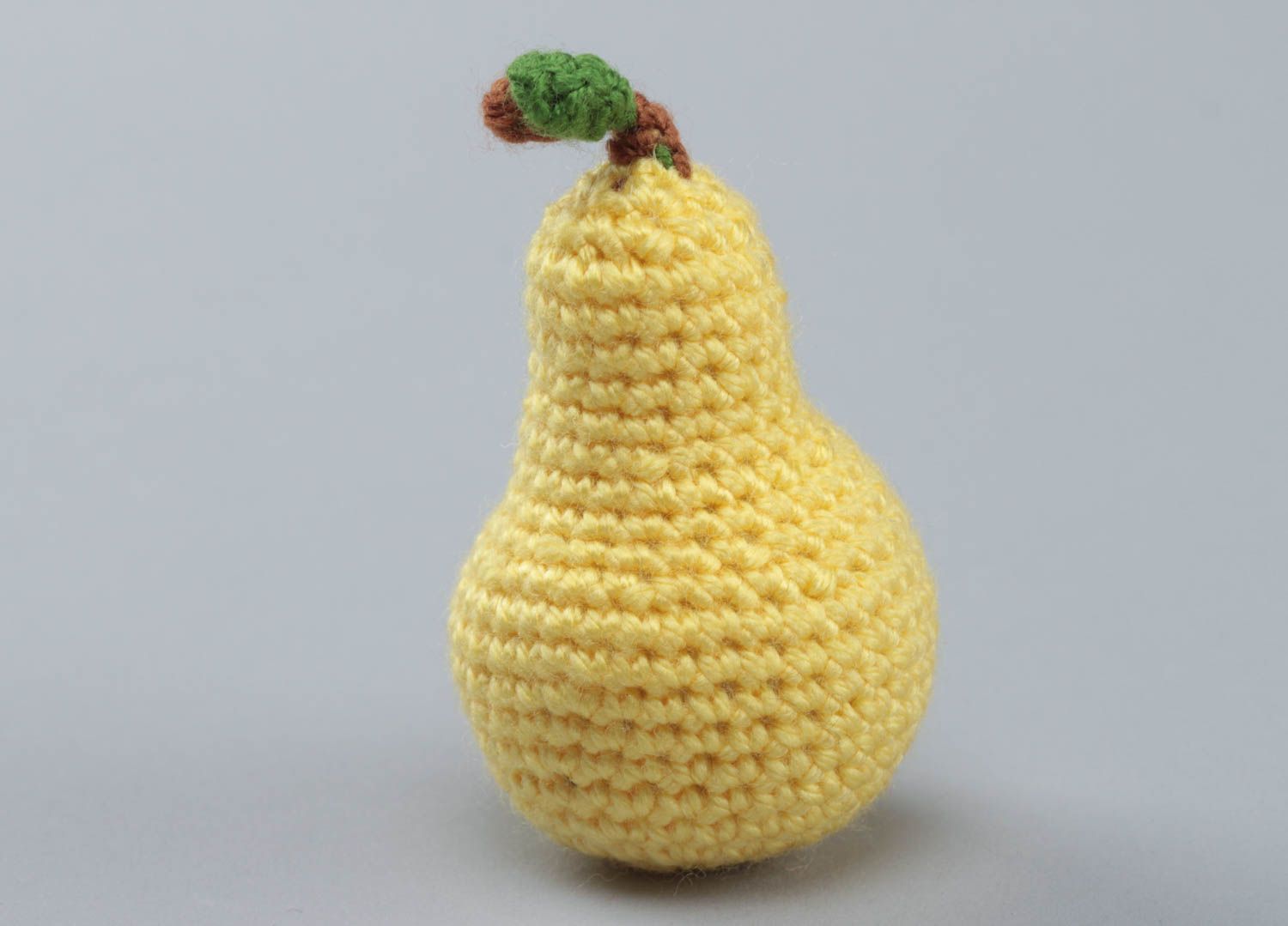 Handmade soft toy pear crocheted of acrylic threads for kids and interior decor photo 4