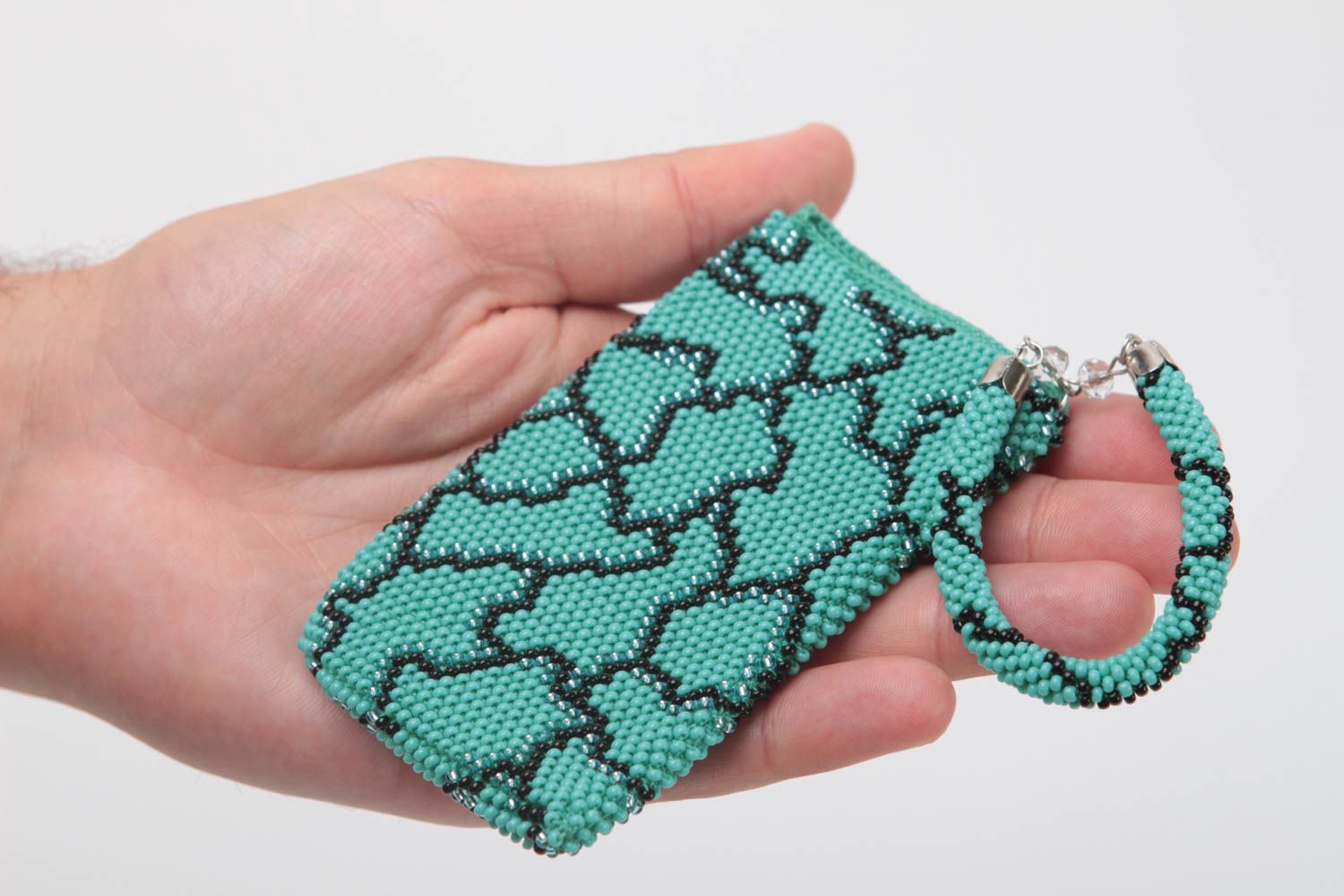 Handmade Handy Tasche Smartphone Schutzhülle Accessoire für Frauen aus Rocailles foto 4