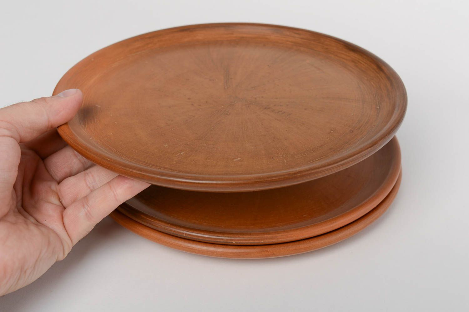 Große braune Ton Teller handmade Geschirr Set 3 Stück umweltfreundlich   foto 4