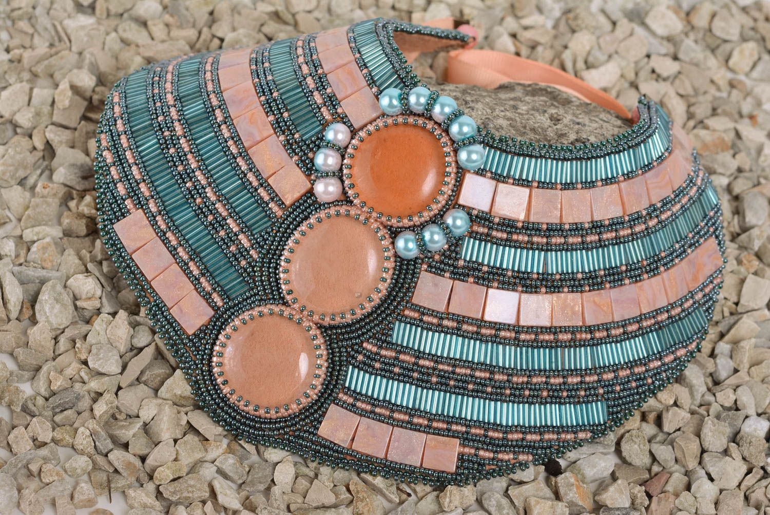 Collar grande de abalorios y cabujón artesanal original egipcio Cleopatra foto 1