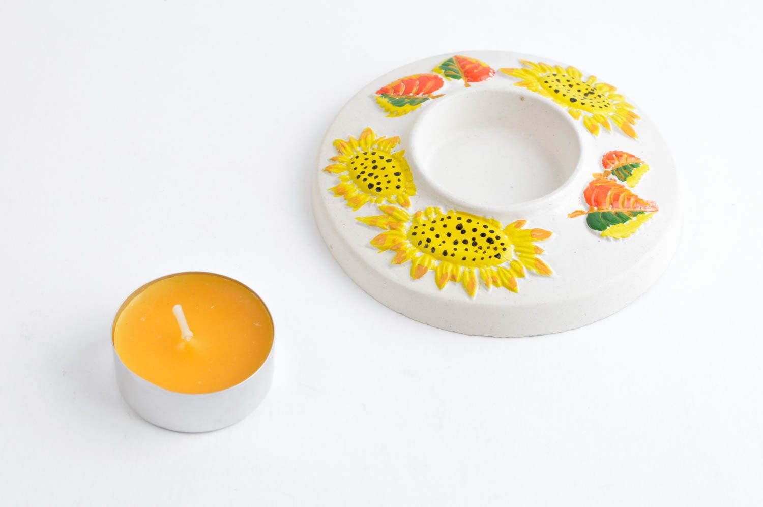 Kerzenständer aus Gips handmade Kerzenhalter für Teelicht hell Deko Accessoire foto 3