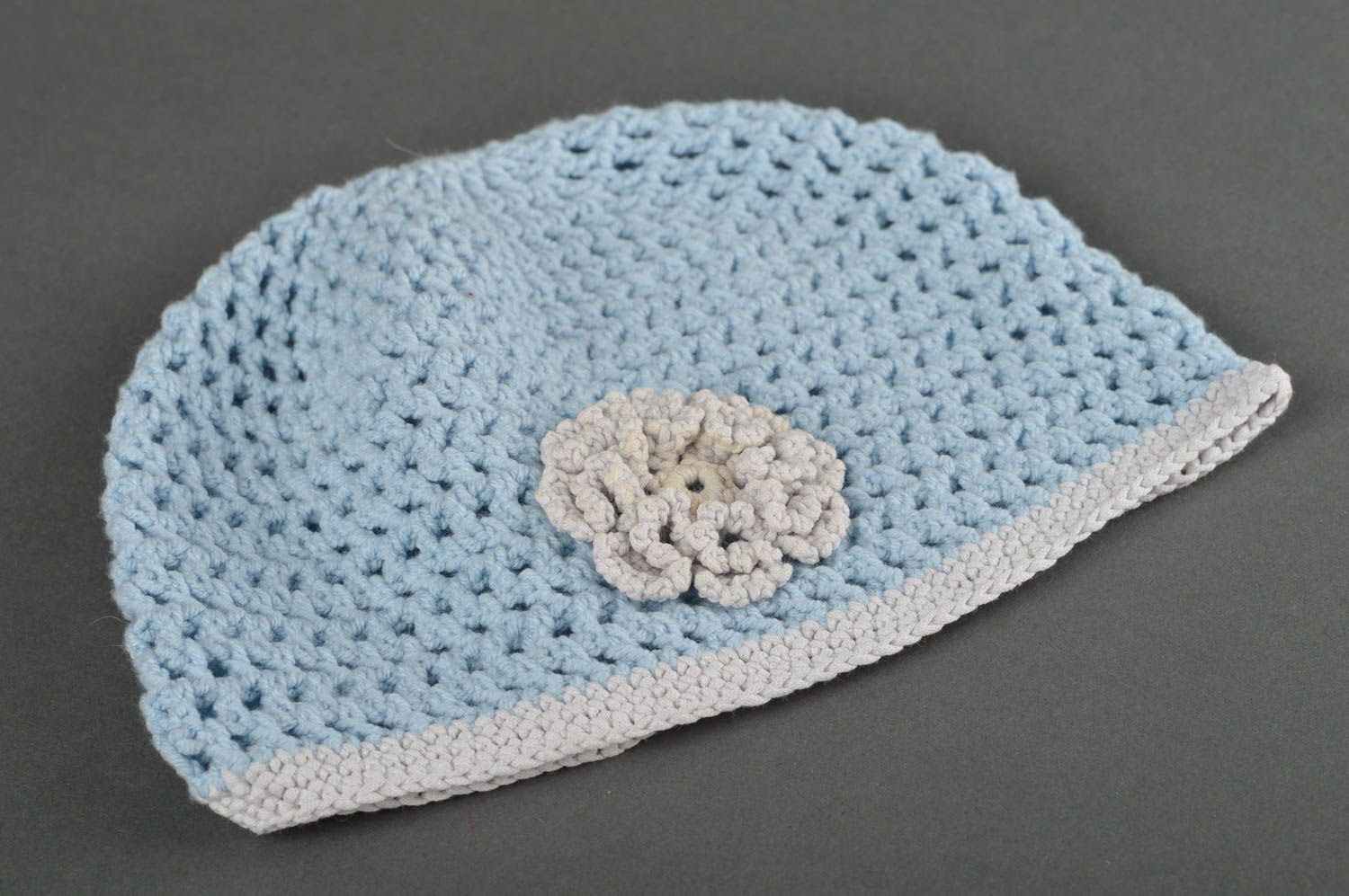 Handmade Mütze Baby weiß blaue Babymütze gehäkelt Baby Kleidung Baby Geschenk foto 5