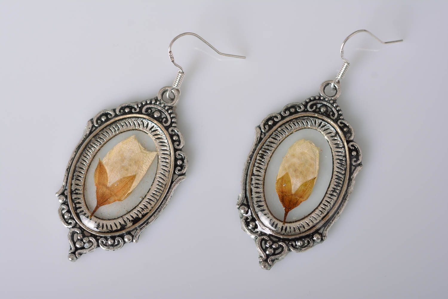 Handmade accessories epoxy earrings metal earrings epoxy items jasmine earrings  photo 5
