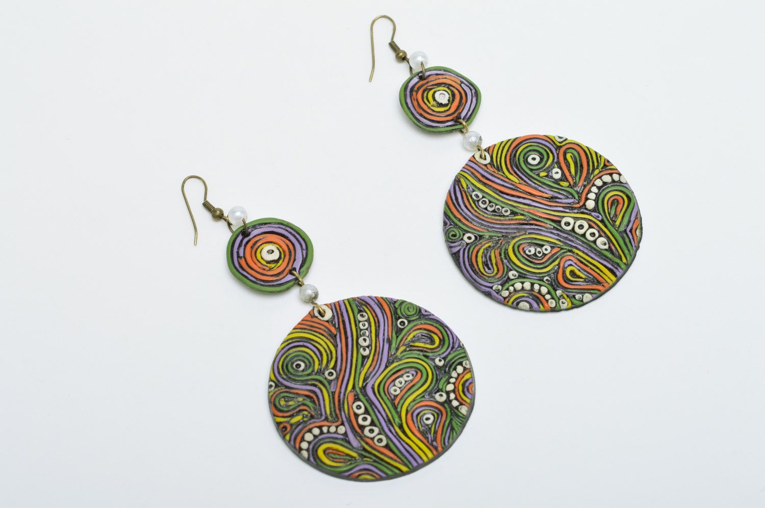 Bright handmade multicolored earrings made of polymer clay for women photo 3