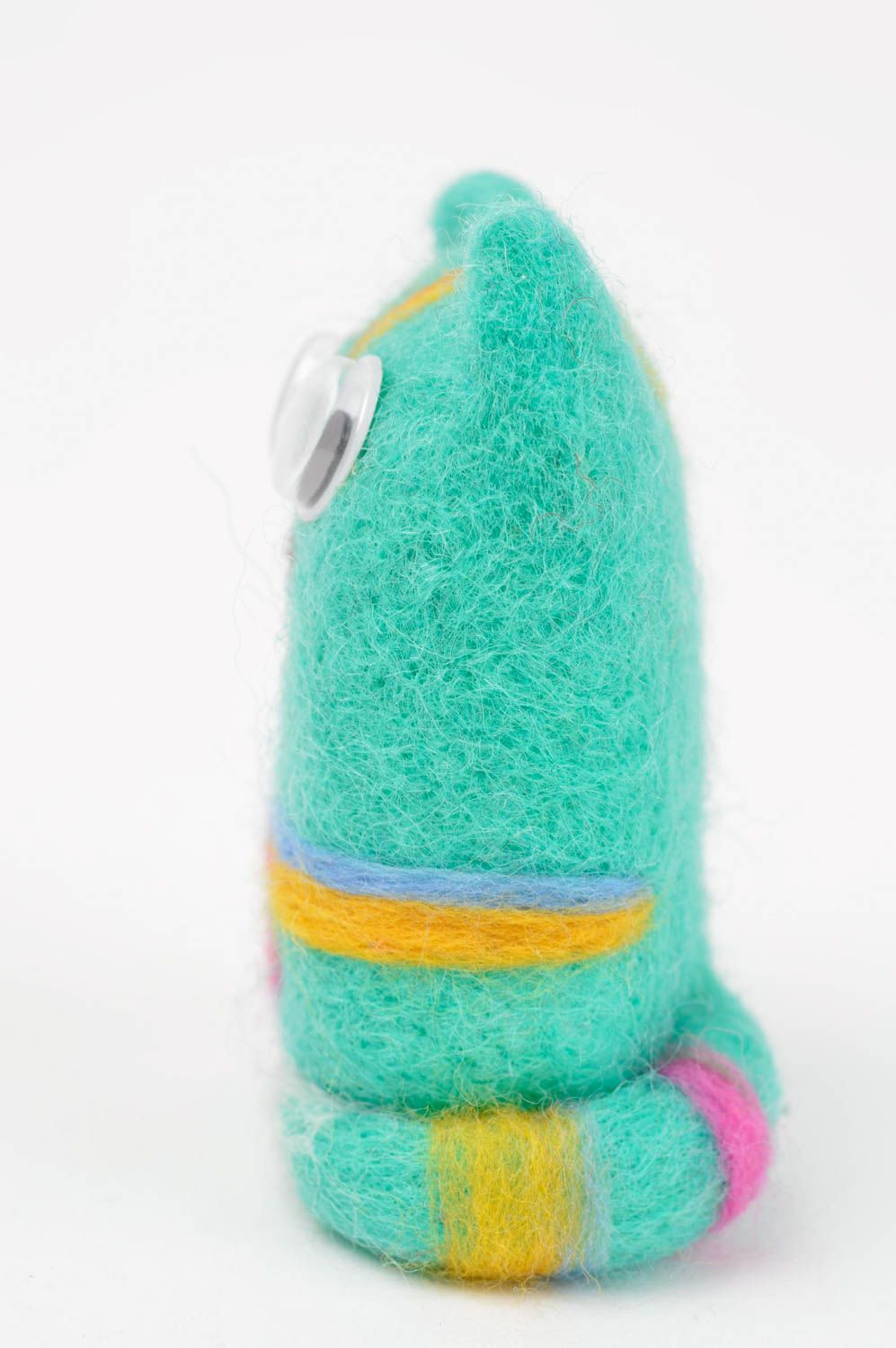 Peluche décorative fait main Jouet en laine Cadeau enfant Chat turquoise photo 3