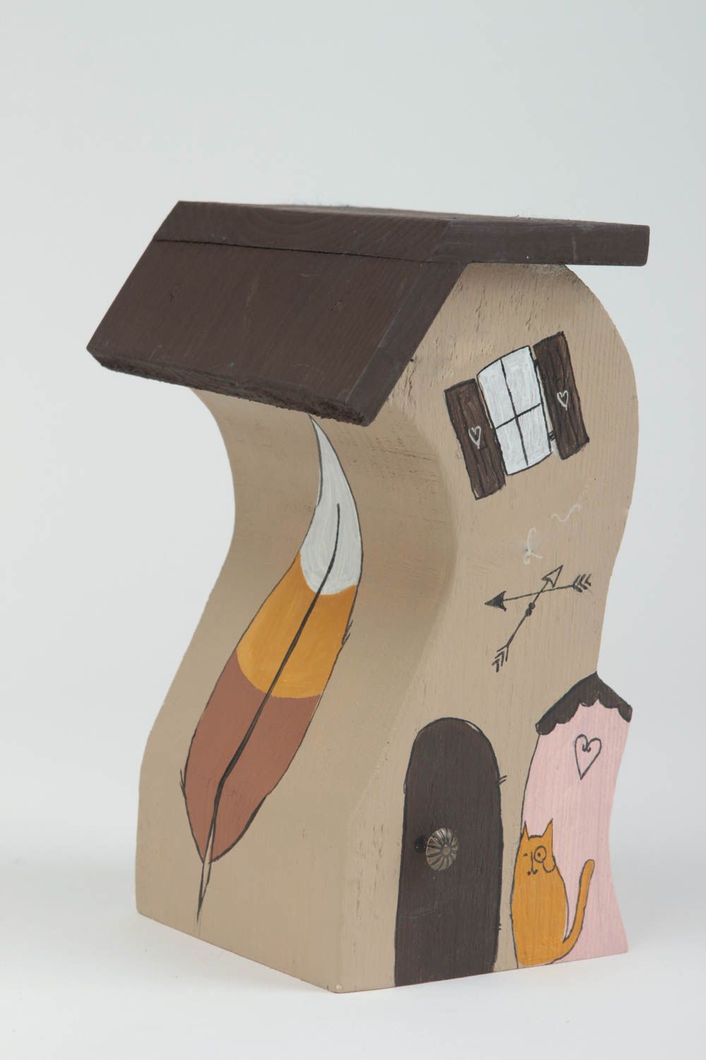 Handmade Holz Haus mit Katze dekorative Statuette Wohnzimmer Deko Tisch Deko foto 2