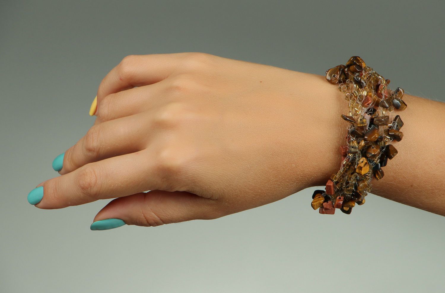 Armband handmade aus natürlichen Steinen: Tigerauge und Aventurin foto 4