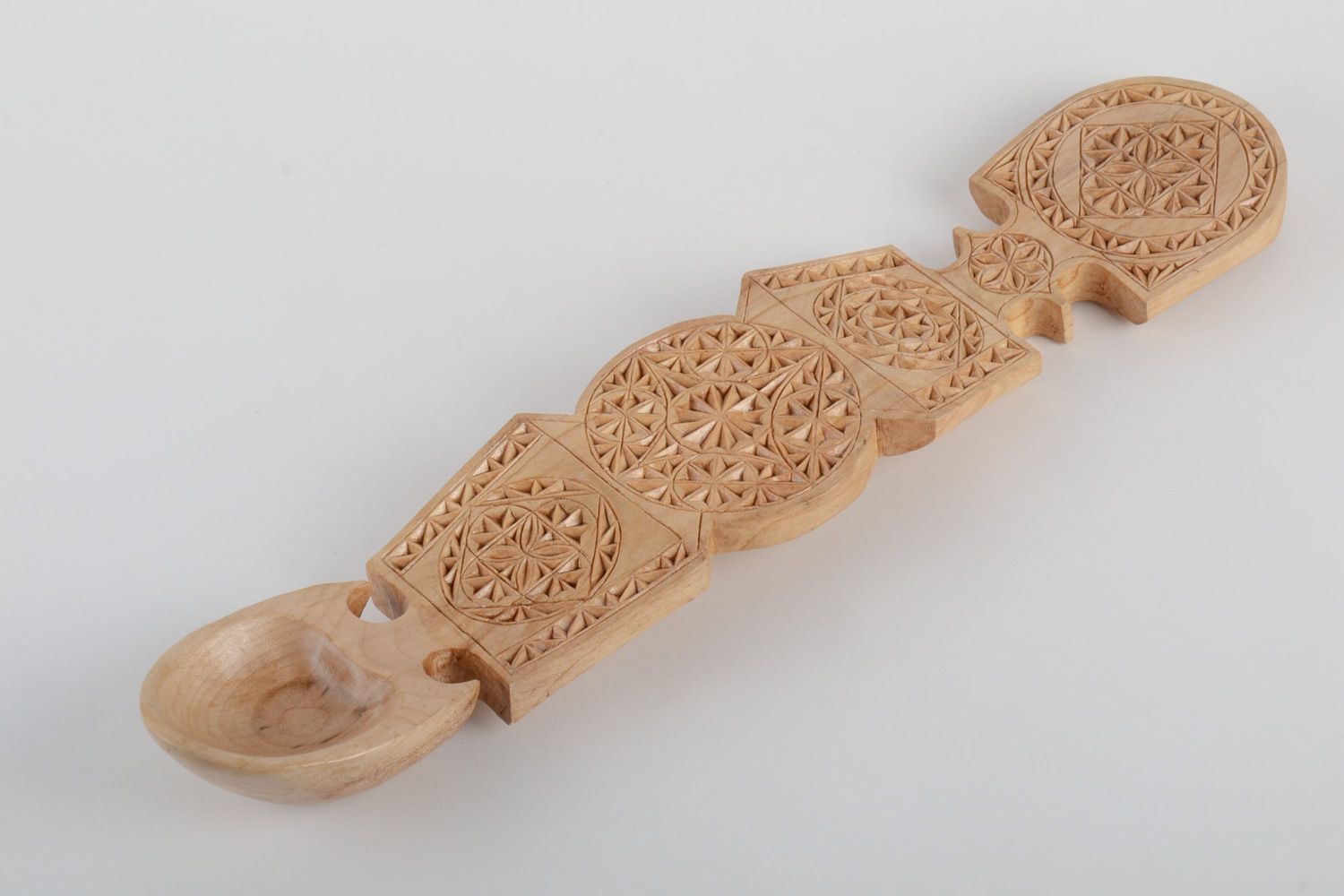 Large ethnic wall hanging spoon hand made of light wood with art carving  photo 2