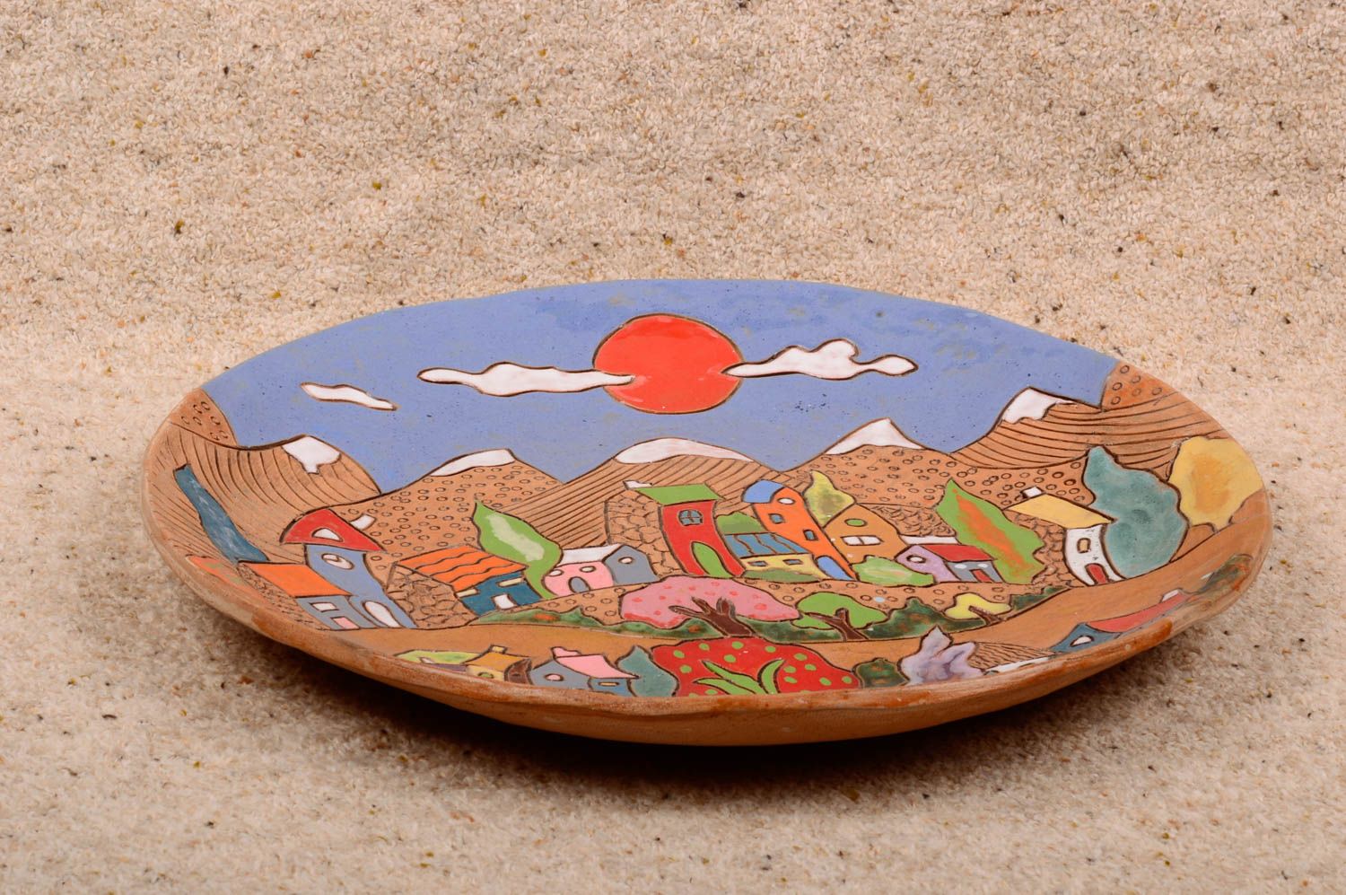 Beautiful handmade ceramic wall plate painted decorative clay plate gift ideas photo 2