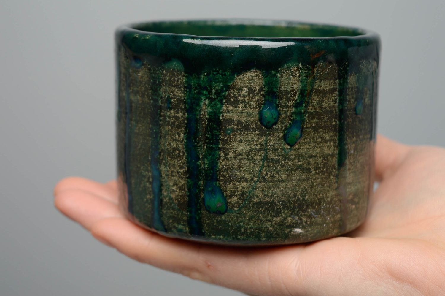 9 oz ceramic coffee cup glazed with no handle in dark green color 0,52 lb photo 2