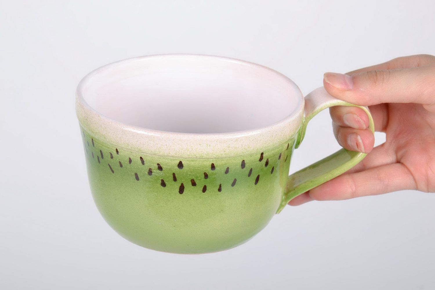 Ceramic glazed cup with handle in kiwi pattern photo 5