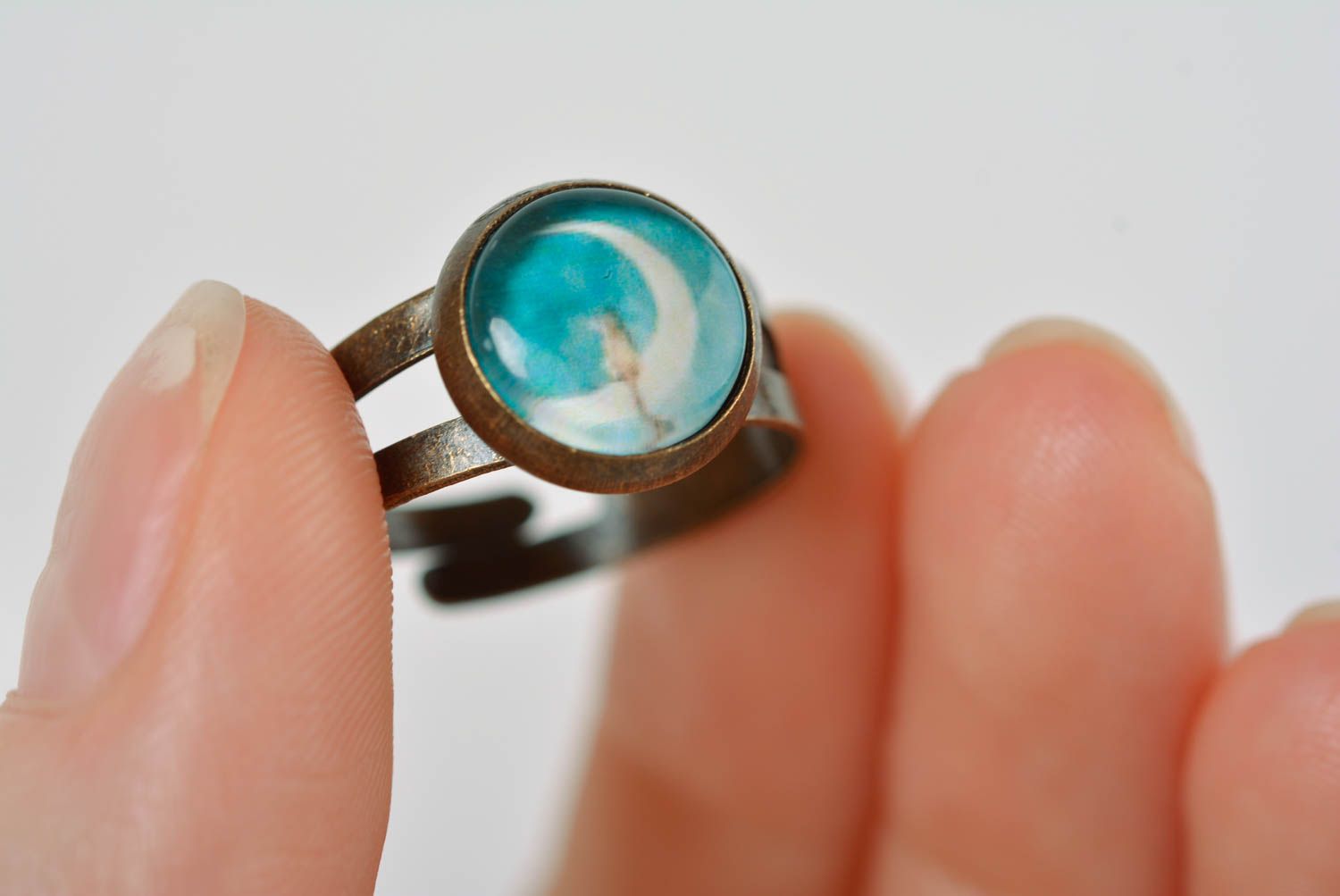 Handmade Cabochon Ring Schmuck aus Metall Accessoire für Frauen modisch foto 5