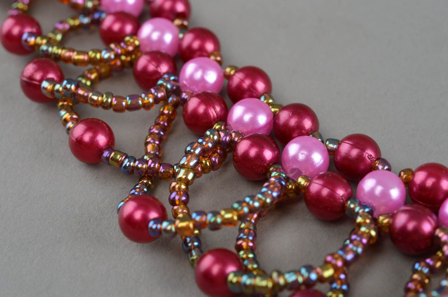 Collier en perles fantaisie et perles de rocaille fait main Jardin des cerises photo 4