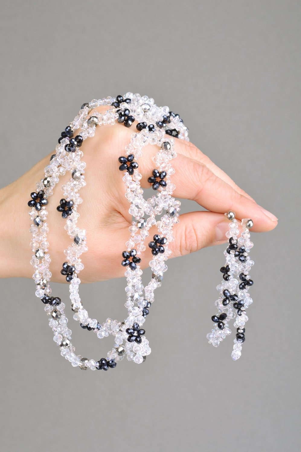 Conjunto de joyas de cristal de roca artesanal para mujeres collar bonito y pendientes   foto 3