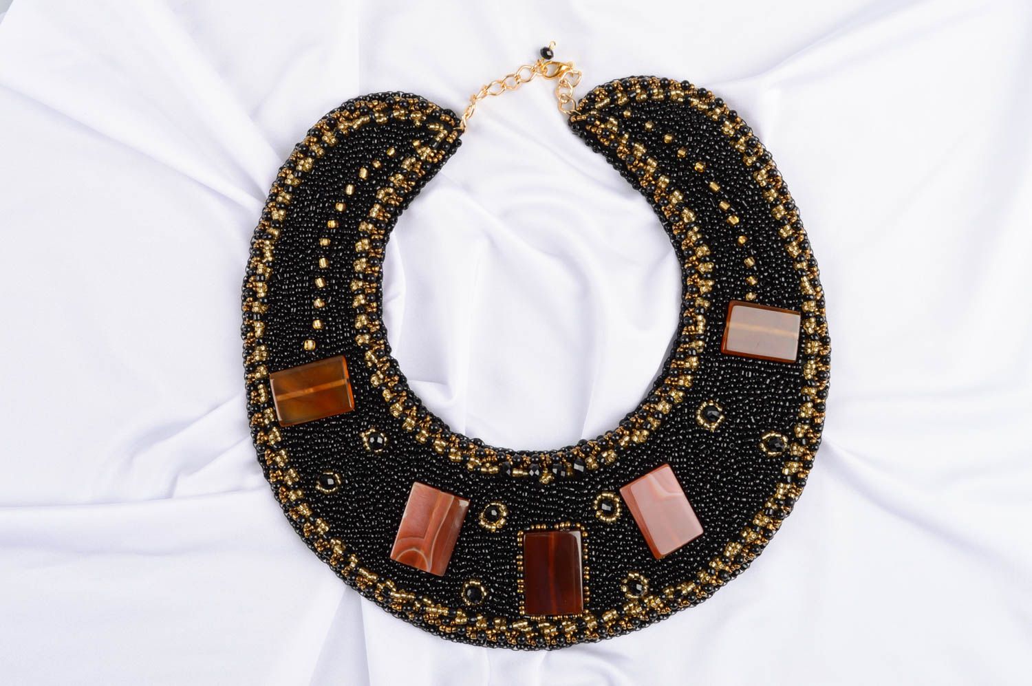 Stylish handmade beaded necklace woven gemstone necklace artisan jewelry photo 1