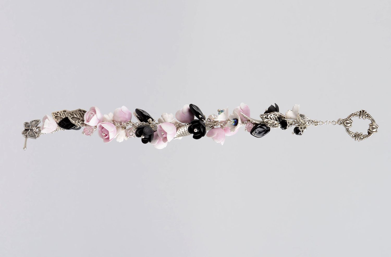 Bracelet fantaisie pâte polymère Bijou fait main fleurs design Accessoire femme photo 5