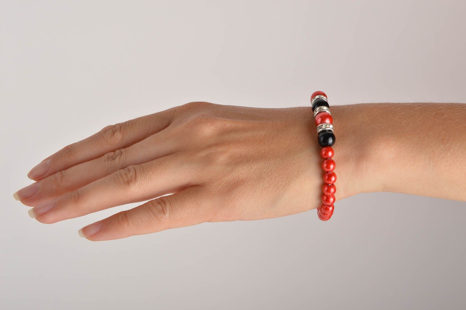Handmade red thin bracelet beaded wrist bracelet elegant accessory gift photo 6