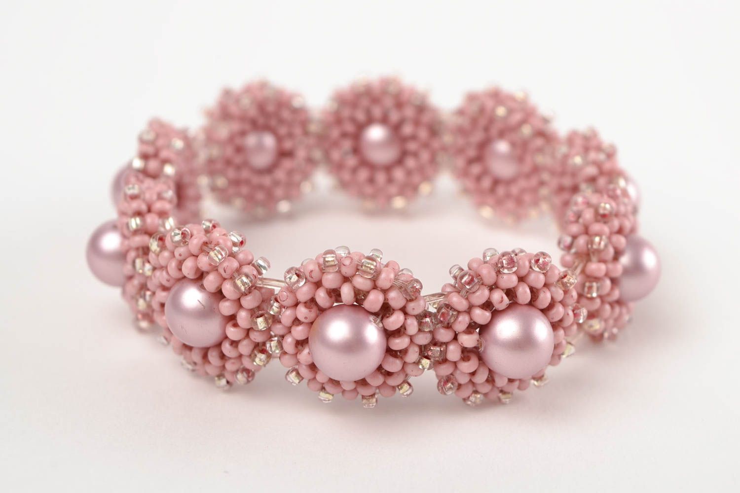 Bracelet en perles de rocaille Bijou fait main rose Accessoire femme original photo 4