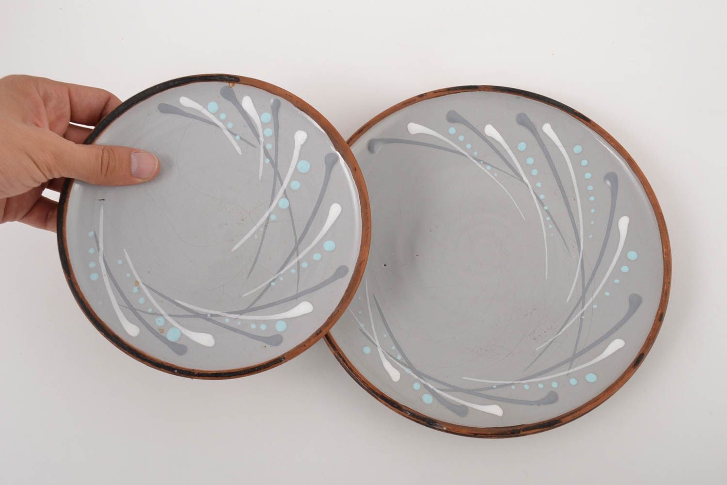 Тарелки ручной работы глиняные тарелки комплект посуды из глины две штуки фото 5