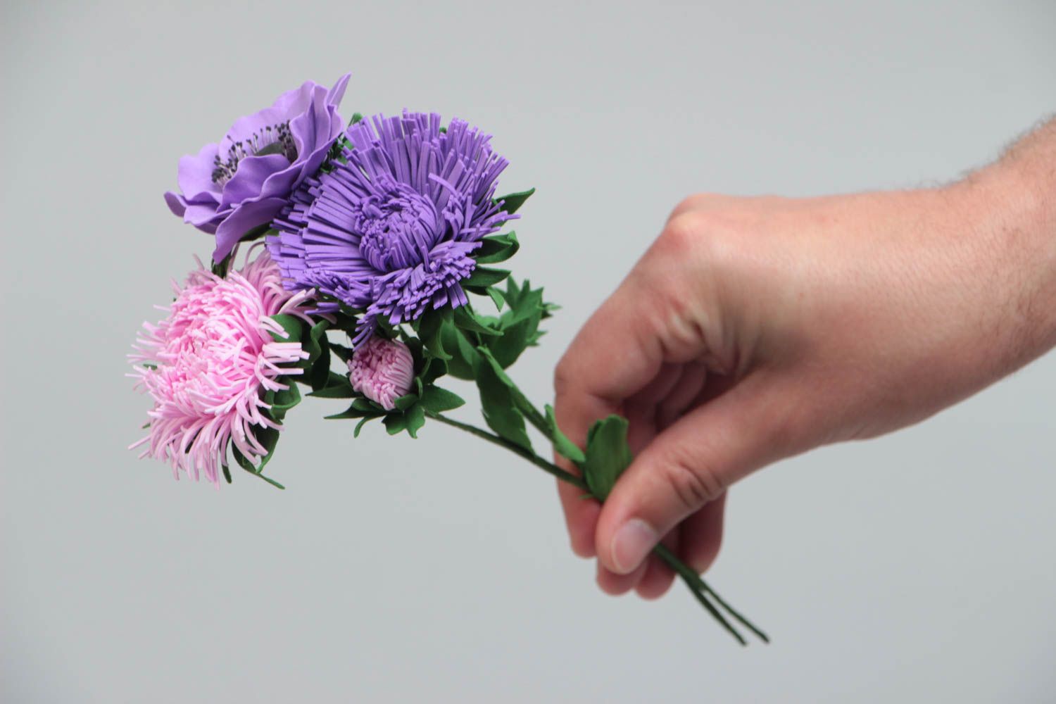 Bouquet de fleurs artificielles belles décoratives faites main Asters et Pavot photo 5