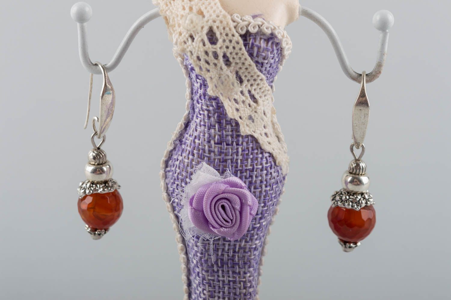 Designer handmade elegant dangling latten earrings with faceted agate beads photo 1