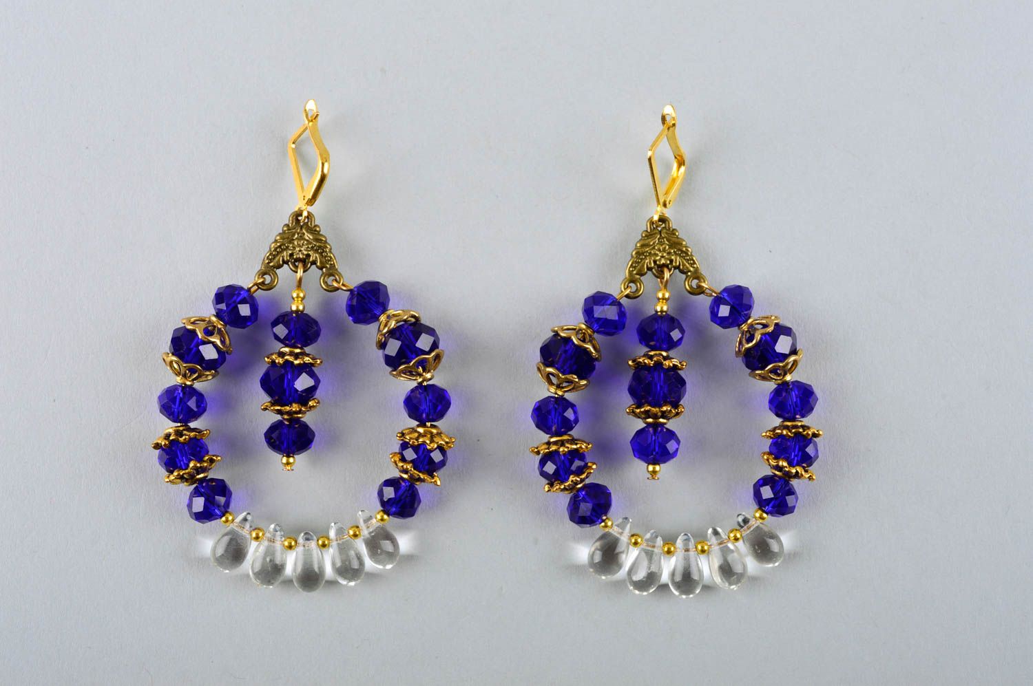 Handmade blue beaded earrings elegant accessories designer cute earrings photo 2