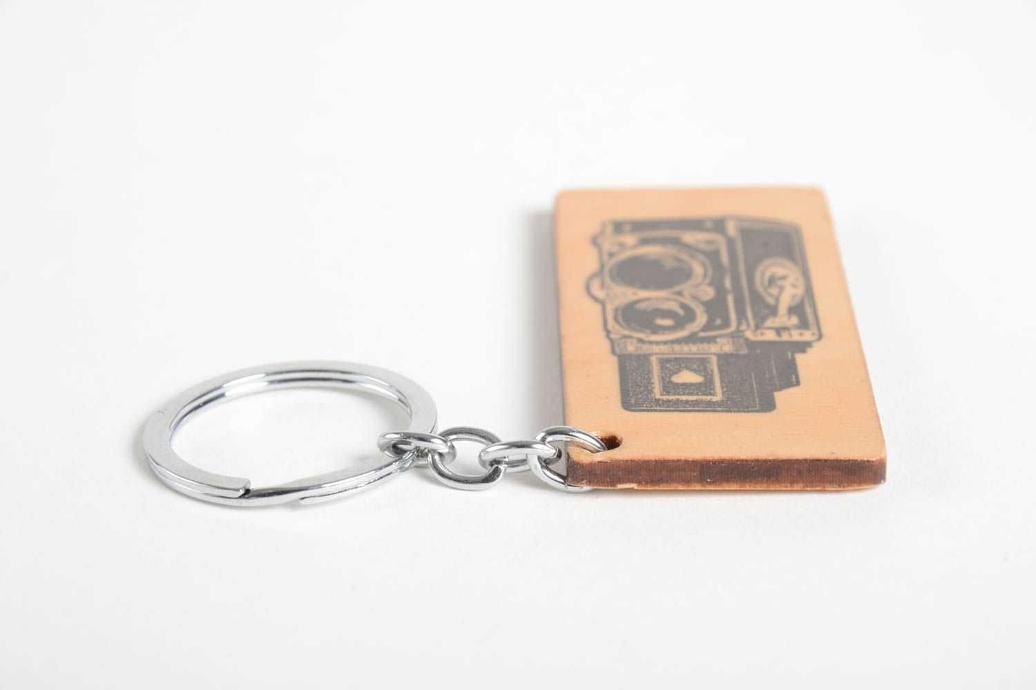 Porte-clés en bois fait main serviettage rectangulaire Accessoire design photo 5
