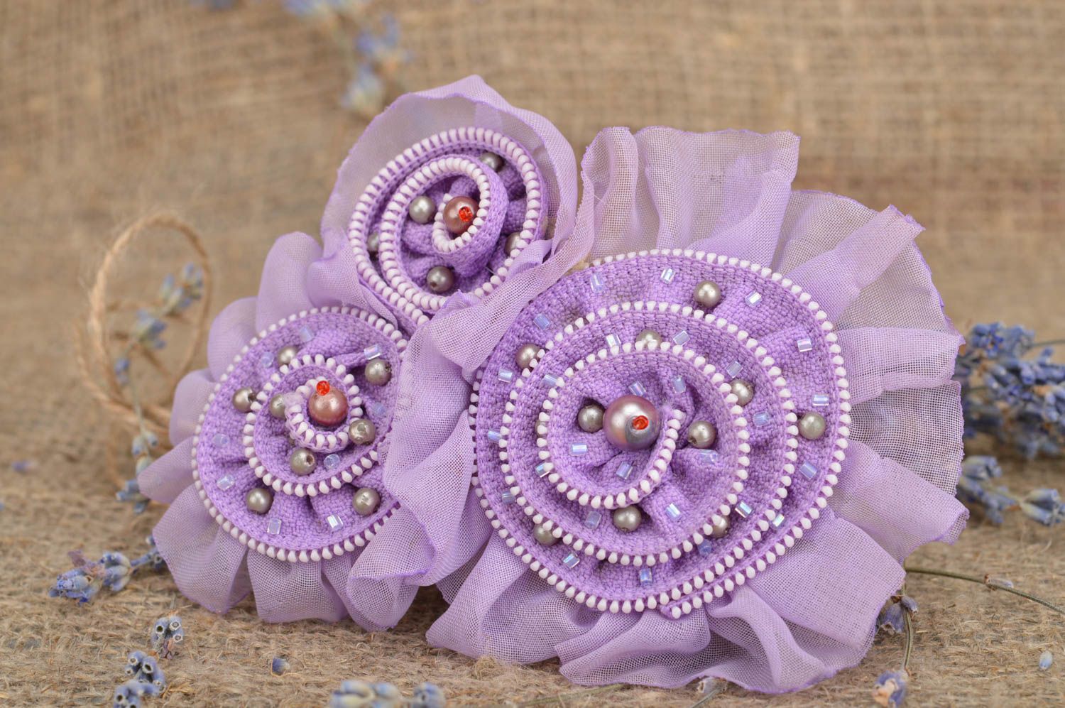 Handmade designer accessory brooch in shape of flowers cute beaded jewelry photo 1