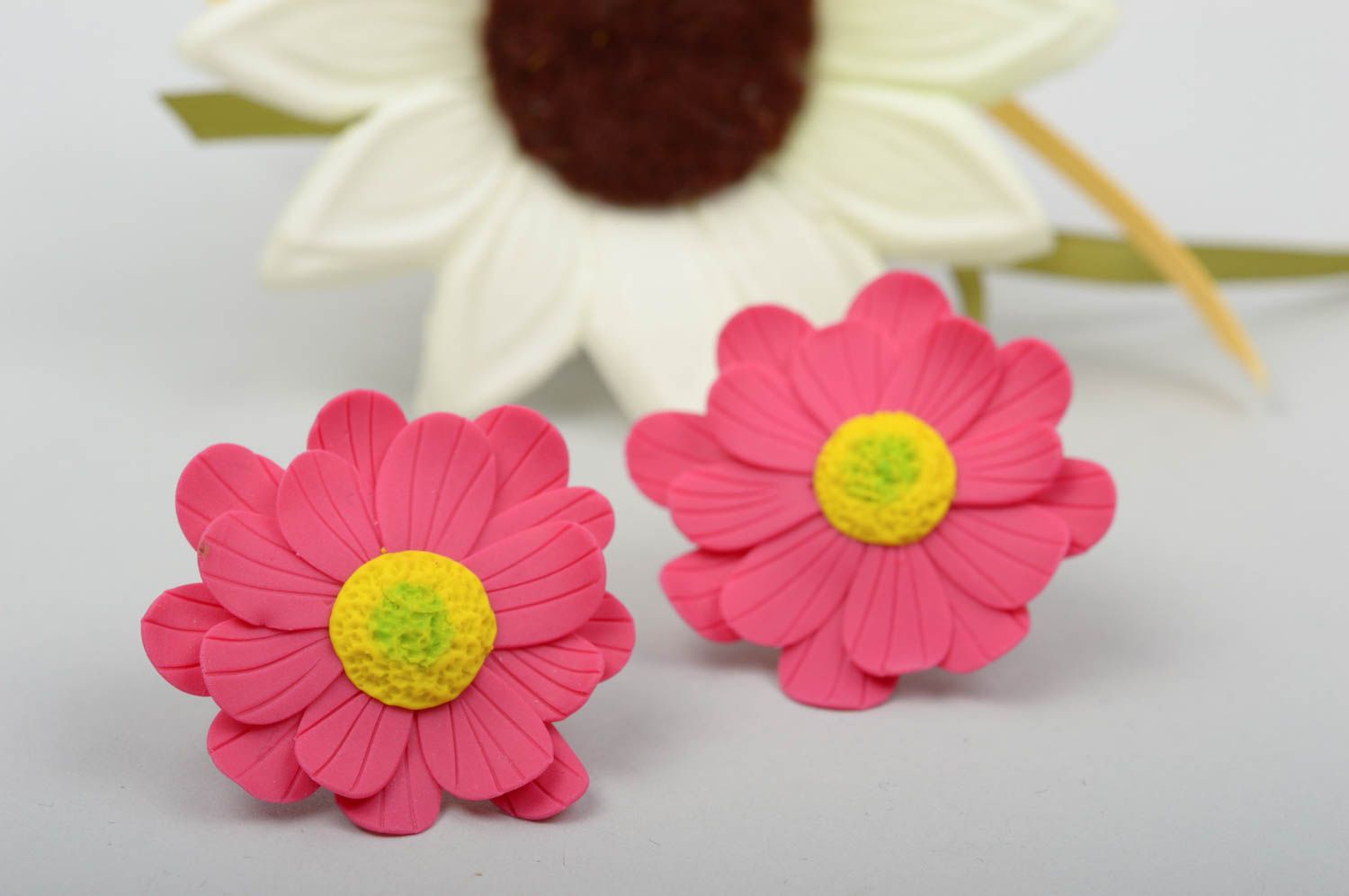 Flower earrings handmade jewellery polymer clay unique earrings gifts for her photo 1