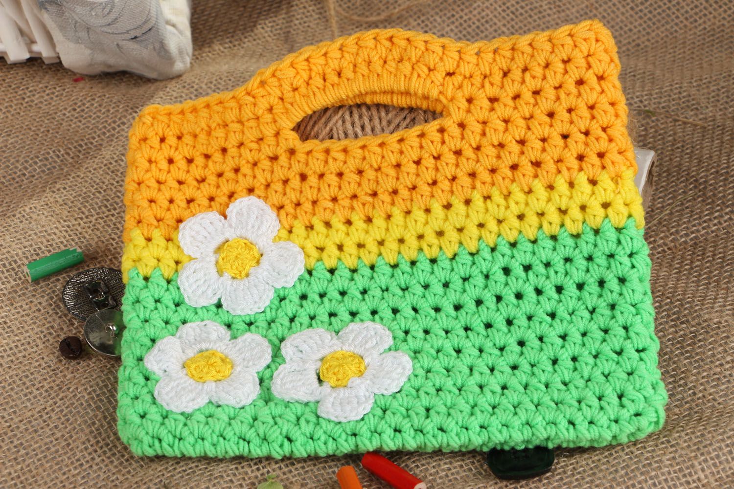 Crochet toy with application Yellow and Green photo 4