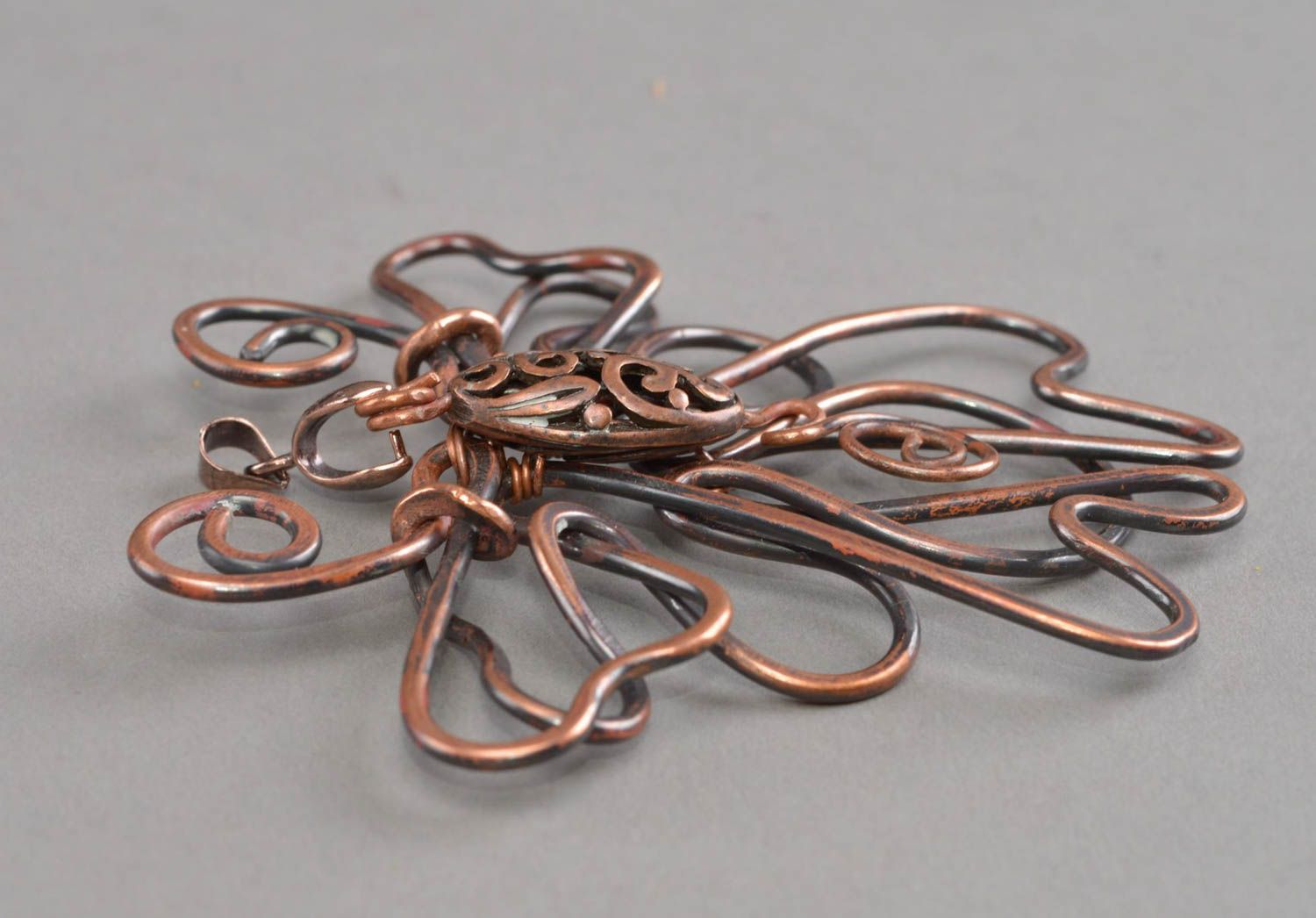 Copper handmade pendant unusual beautiful necklace metal cute accessory photo 4