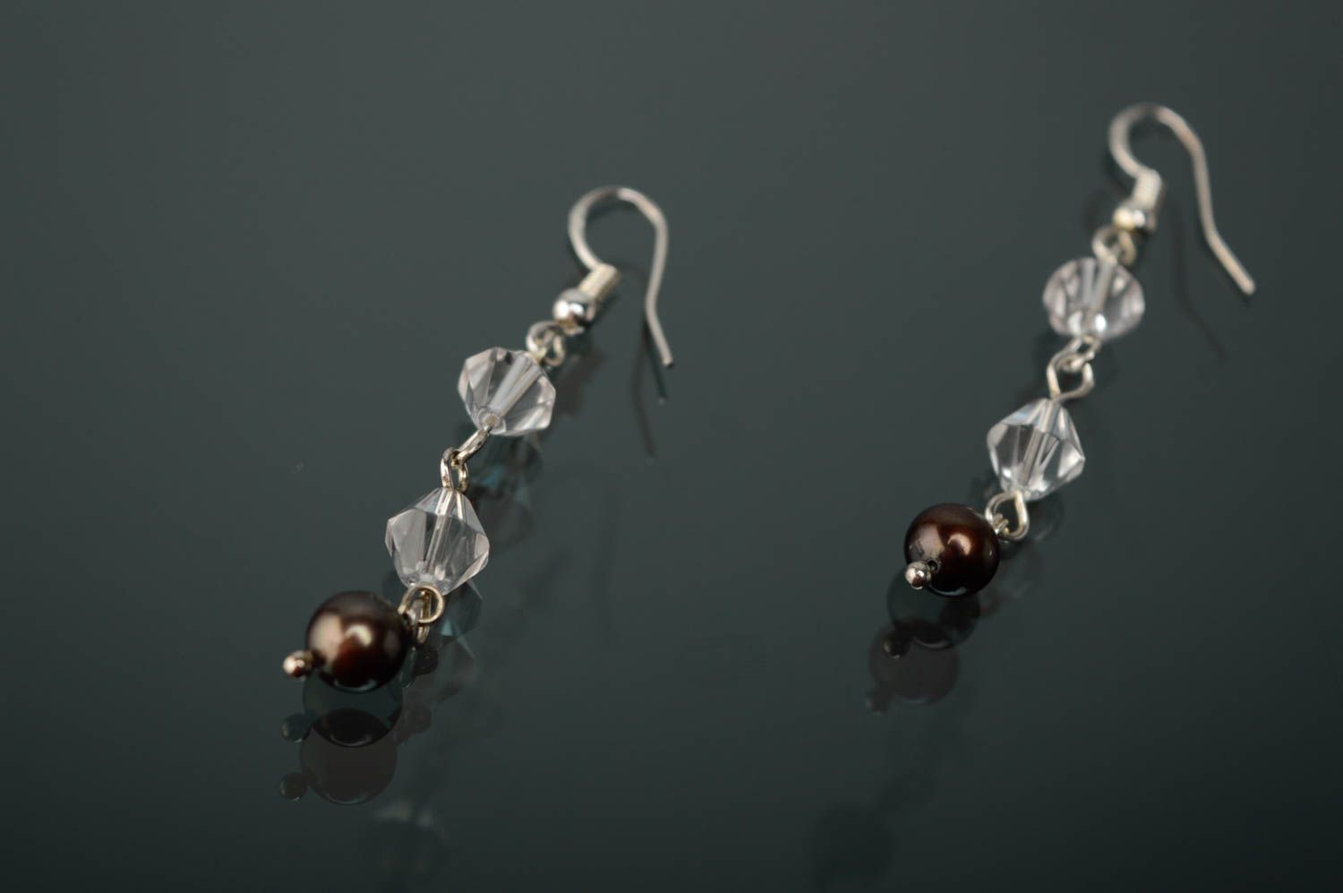 Silver earrings with pearl and crystal photo 1