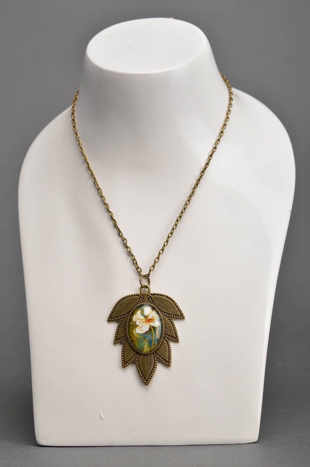 Unusual beautiful handmade designer metal neck pendant with cabochon for women photo 1