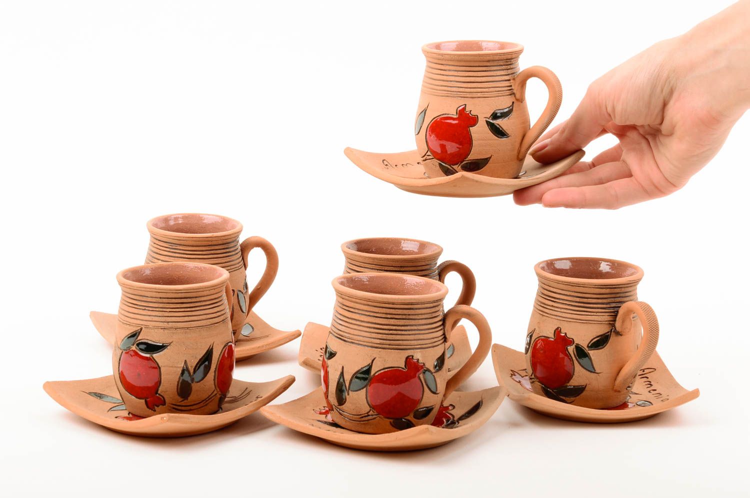 Кофейные чашки с блюдцами ручной работы набор посуды 6 штук глиняные чашки фото 2