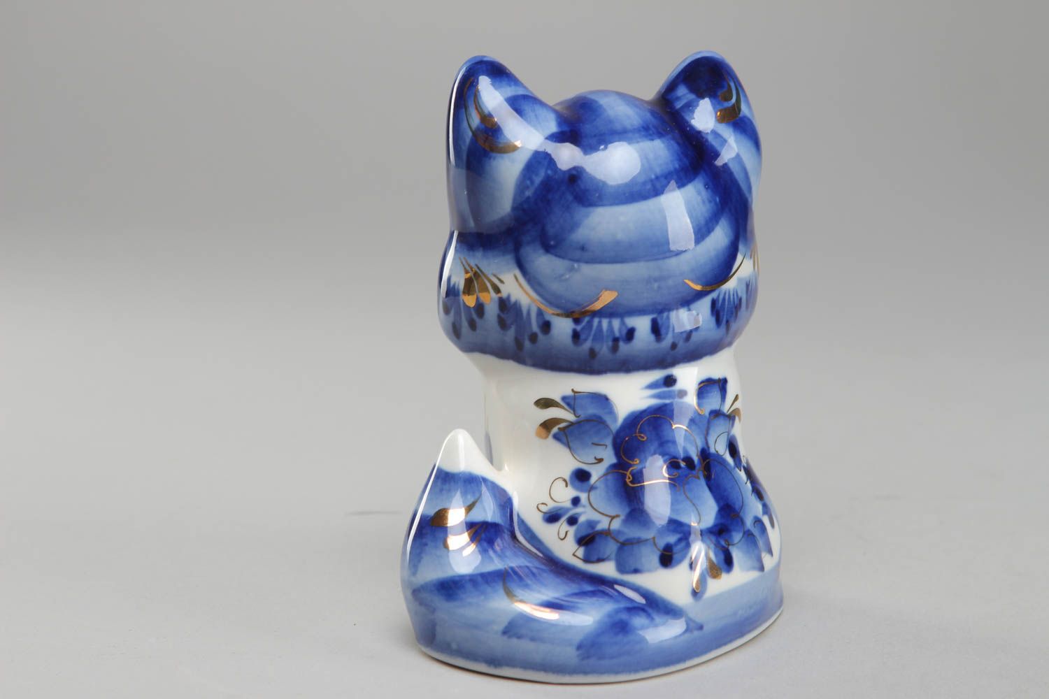 Porcelain statuette with Gzhel painting Cat photo 2