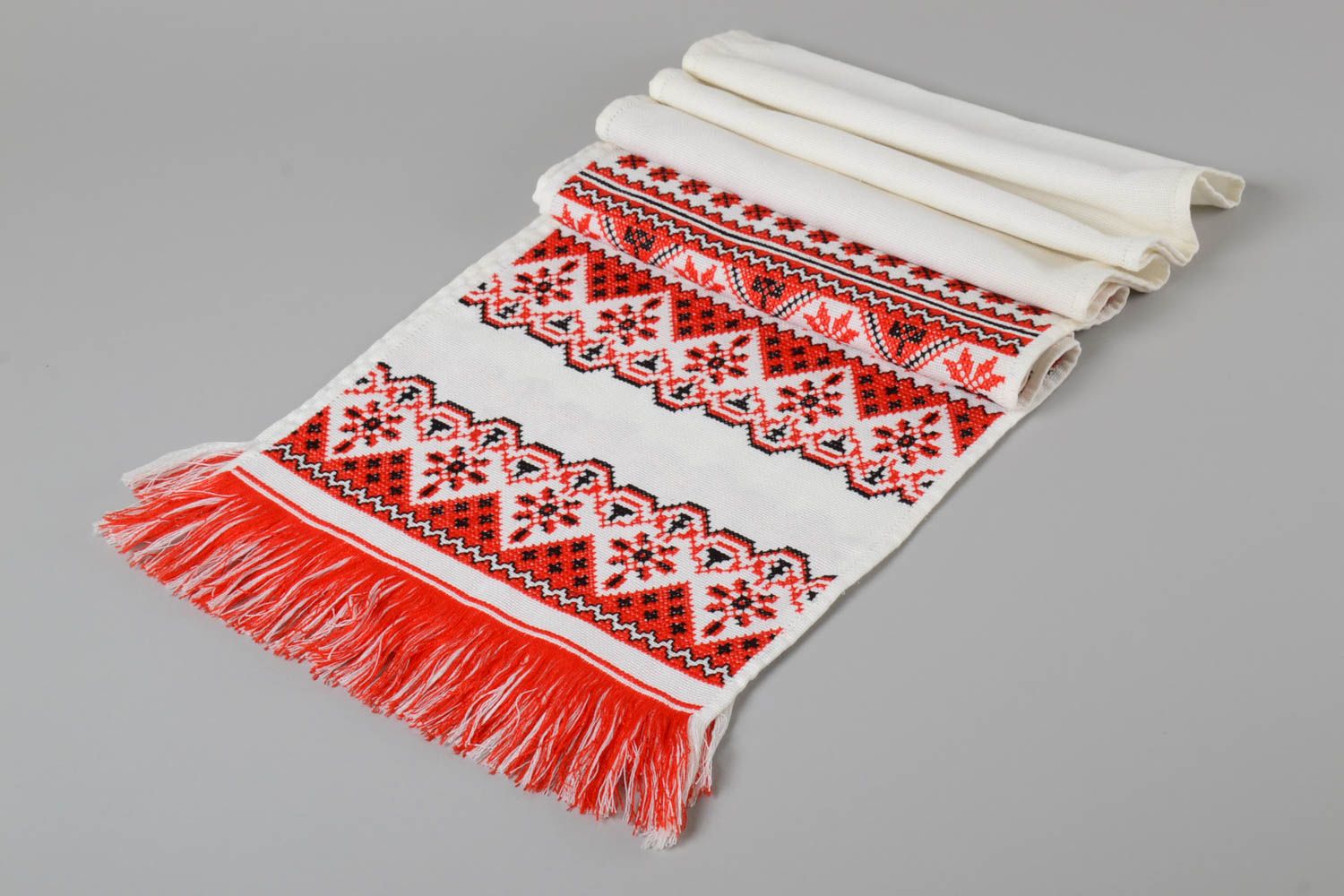 Handmade decorative cotton towel unique cross-stitch embroidered textile decor photo 2