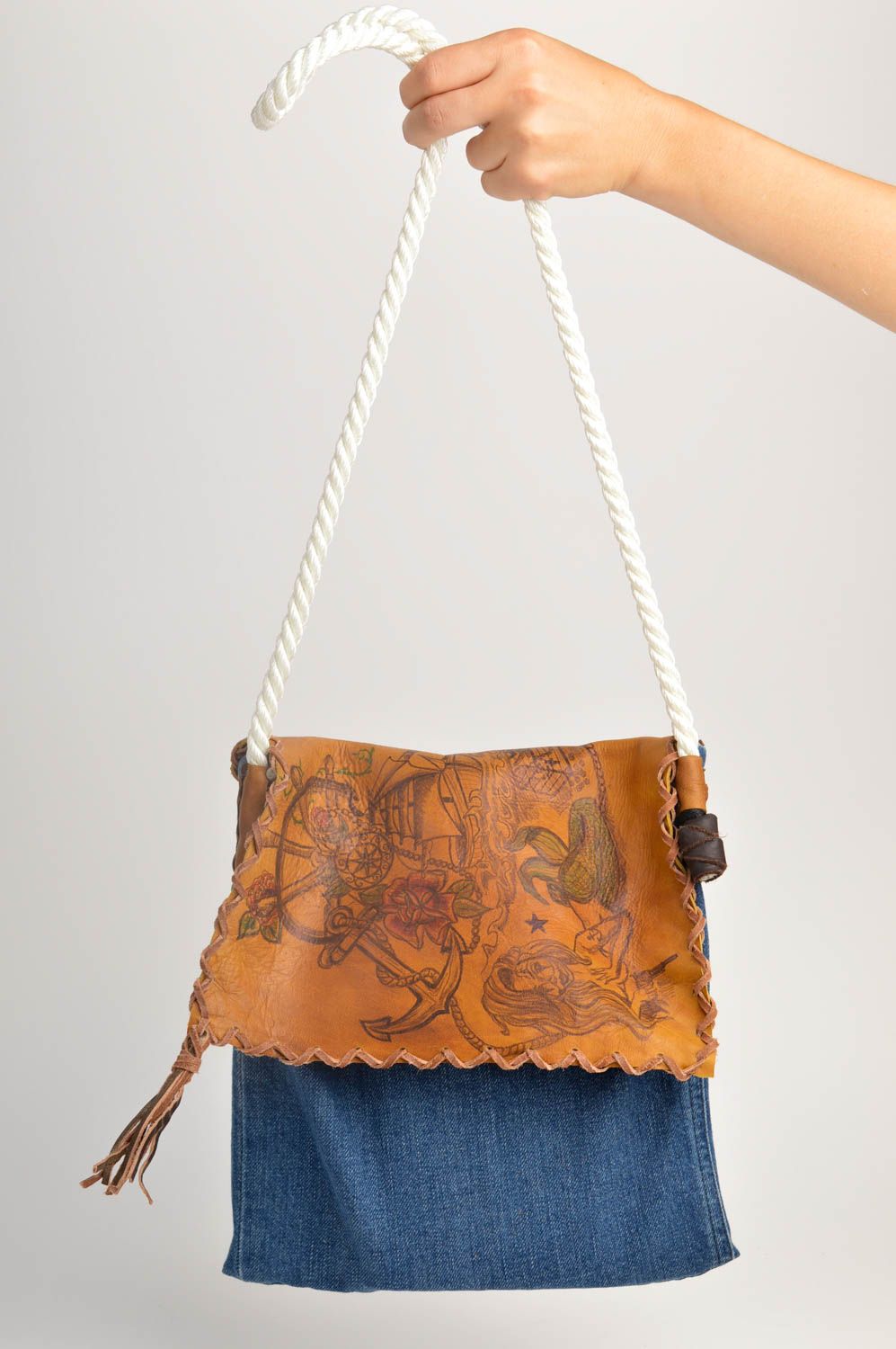 Handmade designer leather bag unusual stylish bag cute female accessory photo 5