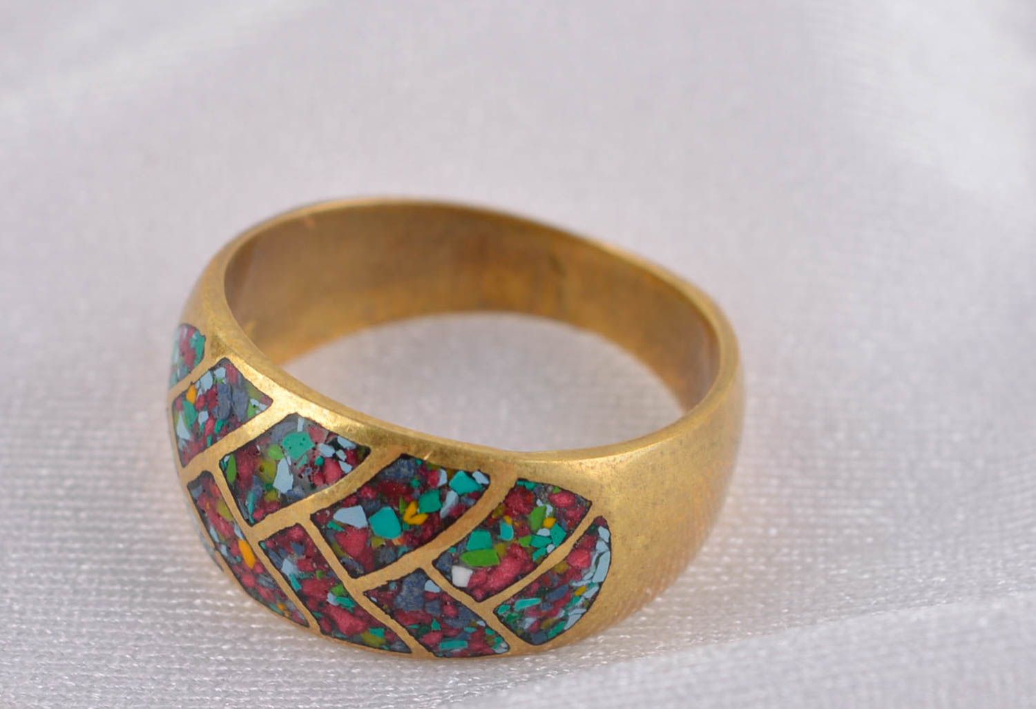Кольцо ручной работы украшение из латуни модное кольцо с самоцветами красивое фото 1