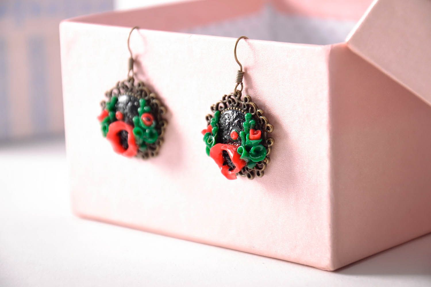 Earrings with Flowers Made of Polymer Clay photo 3